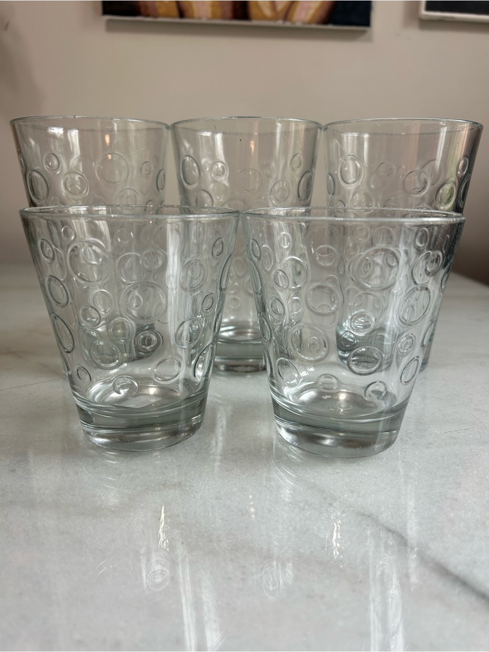 Vintage Clear Bubble Circle Drinking Glasses Set of 5 Retro Tumblers